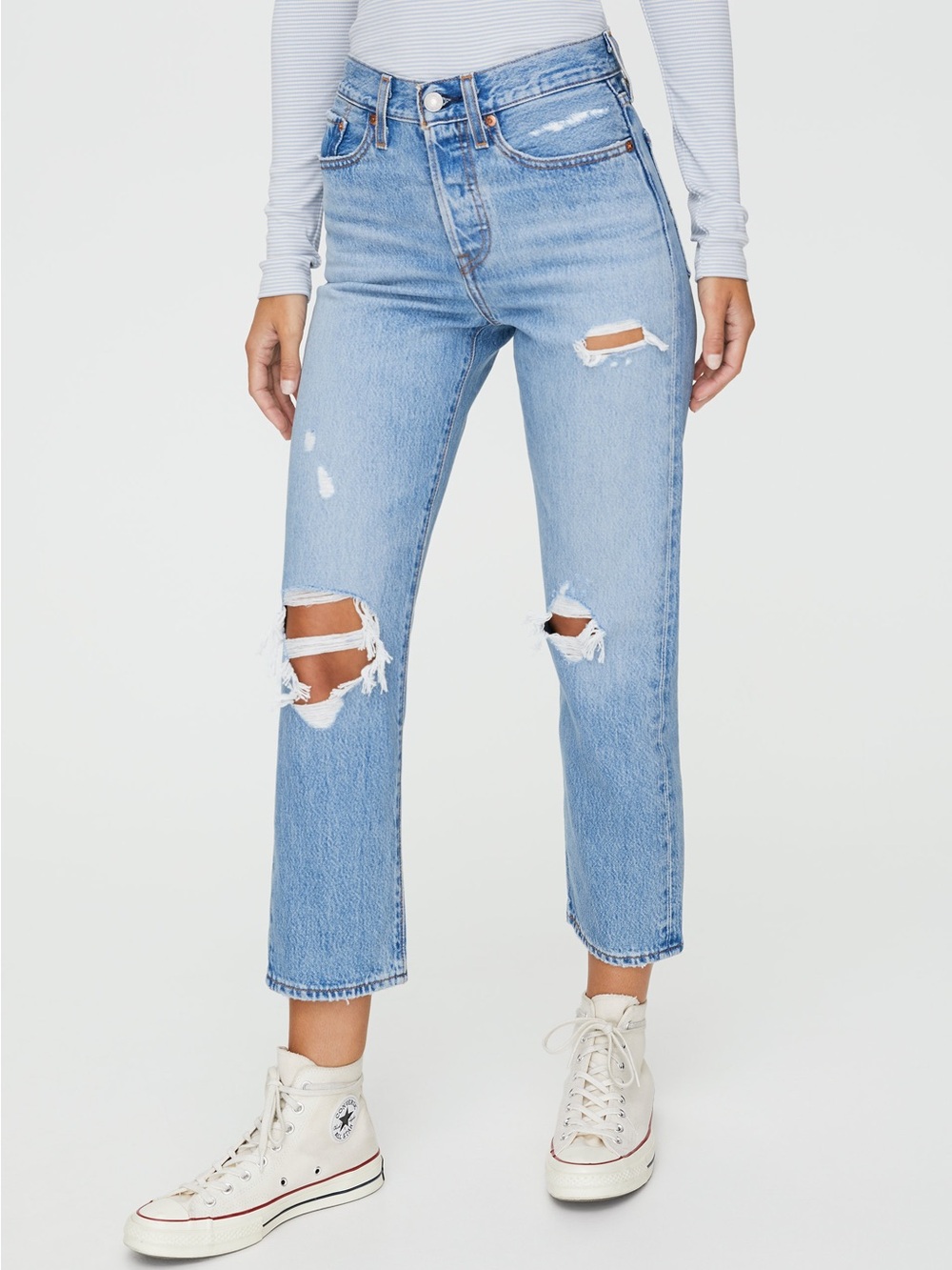 Levi's Wedgie Straight Light Blue Distressed Cropped Straight Jeans